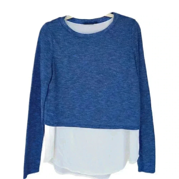 New Apt 9 Blue Knit & White Chiffon Hem Layered Pullover Sweater Top - Picture 1 of 5